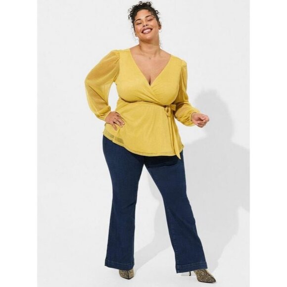 torrid Tops - Torrid Knit Glitter Lurex‎ Surplice Peplum Top Womens Plus Size 3X Yellow New